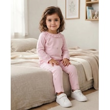 Çiçek Nakış Detaylı Pembe Kız Bebek Takım
