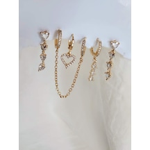 6'lı Kalp Baget Model Altın Kaplama Gold Küpe Seti Sarı