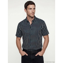 Lcwaıkıkı Classic Lacivert Regular Fit Çizgili Oxford Erkek Gömlek