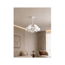 Noven 5'li Beyaz Metal Beyaz Cam Küre Avize Modern Salon Sarkıt Aydınlatma Yemek Masası Aydınlatma E27 Duy Uyumlu
