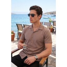 Buratti Pamuk Karışımlı Çizgi Dokulu Regular Fit Kısa Kollu Gömlek Erkek Gömlek 5904037 Kahve
