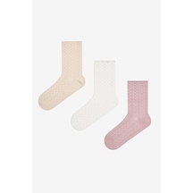 Penti Jacquard Beyaz Açık Pembe Burun Dikişsiz Pantolon Çorabı