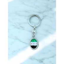 3 Yıldız Özgür Suriye Bayrağı Anahtarlık Yeşil Beyaz Yuvarlak Siyah Syria Bayrağı