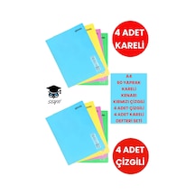 8 Adet A4 60 Yaprak Kareli Defter 4 Adet Çizgili 4 Adet Kareli Plastik Kapak Defter Telsiz Çok Renkli