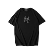 Brz Collection Unisex Oversize White Spider Kristal Taş Baskılı T-shirt Siyah