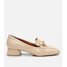 Hotiç Kadın Deri Bej Tokalı Kalın Topuklu Klasik Loafer