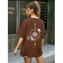 Startmore Pusula Baskılı Garalio Oversize Unisex Tişört Kahve