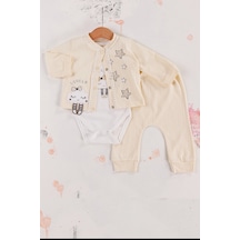 Babydonat Lovely Yıldız Desenli 3'lü Hırkalı Kız Bebek Takım Krem
