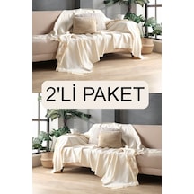 Miracolo Home Ekru Pamuklu Dekoratif Koltuk Örtüsü Set 170x230 Boyutlu Optimal Kaymaz Tasarım 2 Adet
