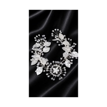 Beyaz Kristal Yapraklı Gelin Saç Aksesuarı İnci Detaylı Bridal Hair Vine Saç Tokası Beyaz Beyaz
