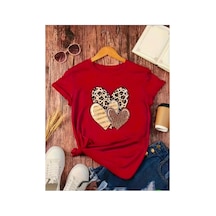 Medinenur İç İçe Kalpler Baskılı Basic T-shirt Kırmızı