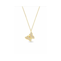 Çekirdekjewelry 925 Ayar Gümüş Gold Kaplama Kelebek Kolye Zirkon Taşlı Zarif Kadın Kolye Sarı