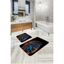 Siyah Etnik Desen Banyo Halısı Klozet 2'li Paspas Seti Bs316n11