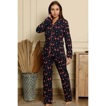 Kadın Lacivert Geyik Desenli Uzun Kollu Pijama Takımı EDY2621UK-L Lacivert