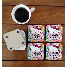 Hello Kitty Dekoratif Ahşap Bardak Altlığı Seti 023 Çok Renkli
