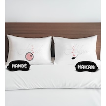 Bk Gift Kişiye Özel İsimli Pamuklu Yastık Kılıfı Ve Göz Bandı Çift Uyku Seti-1, Tasarım Ev Tekstili, Uyku Bandı, Ev Hediyesi