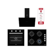 Carino 4 Fonksiyon Mekanik Siyah Power Turbo 3'lü Cam Ocaklı Ankastre Set Fırın+Ocak+Davlumbaz