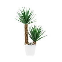 Beyaz Plastik Saksıda Iki Dal Yapay Kaktüs Aloevera
