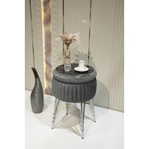 Bianco Metal Ayaklı Puflu Zigon Sehpa Krom Antrasit Gri Chrome Anthracite Gray
