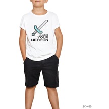 Minecraft Choose Your Weapon Beyaz Çocuk Tişört