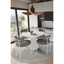 Avvio Savana Beyaz Lake Mdf Ayak 90x90 Yemek Masası Mutfak Masası 4 Kişilik Masa Takımı Teddy Sandalye Beyaz