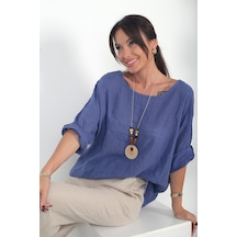 By Saygı Kadın İtalyan Coton Oversize Bluz İndigo