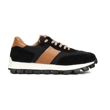 Erkek Siyah Bağcıklı Kalın Tabanlı Süet Deri Sneaker