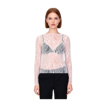 Ersefa Kadın Giyim Zarif Dantel Detaylı Kayık Yaka Uzun Kollu Örme Bluz Beyaz