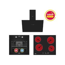 Simfer 4 Fonksiyon Trend Dijital Siyah Power Turbo Elektrikli 3'lü Ankastre Set (Fırın + Elektrikli Ocak + Davlumbaz)