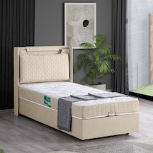 Setaymobilya Baza, Zagreb Tek Kişilik Baza + Başlık + Comfort Yatak, Krem