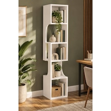 Sulorahome 5 Katlı Modern Beyaz Kitaplık Ve Dekoratif Raf Ünitesi Antrasit