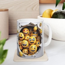 3d Emoji Patlama Efektli Eğlenceli Kupa Bardak Renkli İfadelerle Dolu Modern Tasarım Kahve Kupası Beyaz