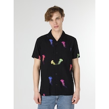 Colin's Regular Fit Shirt Neck Baskılı Siyah Erkek Kısa Kol Gömlek CL1056858_Q1.V1_BLK