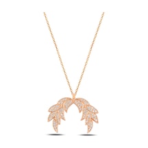 Çekirdekjewelry Taşlı Kanat Figürlü Rodyum Gümüş Kolye Kadın Takı Pembe