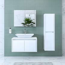 Banos Banyo Roomart Lavabolu Mat Beyaz Mdf 85 Cm Banyo Dolabı+Ayn Mat Beyaz