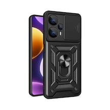 Xiaomi Poco F5 Kılıf Sürgülü Kamera Koruyucu Manyetik Standlı Tank Koruma Celikaksesuar Siyah
