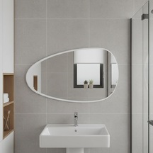 50x100 Cm Modern Organik Şekilli Ayna Beyaz Çerçeveli Asimetrik Duvar Aynası Banyo Ve Salon Dekorasyon Beyaz