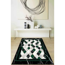 Yeşil Geometrik Kaymaz Taban Makinede Yıkanabilir Halı Rv144n11