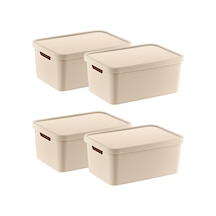 Smartware 4'lü Set Stafi Çok Amaçlı Kapaklı Kutu Latte 4,5 Lt