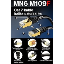 Mn6 M109f Cat7 Ethernet Kablosu 15 Metre, Bakır İletken, Stp, 10 Gbps, Altın Kaplama Rj45, 5g Modem Ve Router Uyumlu