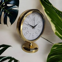 Altın Gold Renkli Metal Ofis Salon Otel Masa Saati 25*20 cm G5 Altın