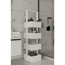 Multi Çok Amaçlı Banyo Rafı, Sepetli Çok Amaçlı Raf, 4 Raflı 120 Cm, Beyaz Beyaz