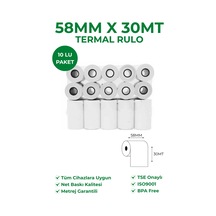 58x30 Termal Rulo Yazarkasa Pos Rulosu 10 Paket 100 Adet Tse Belgeli Bpa Free