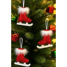 Beysüs Yılbaşı Çam Ağacı Süsü 3 Lü Kırmızı Buz Pateni 12 Cm