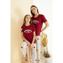 Siyah İnci Pamuklu Bisiklet Yaka Örme Pijama Takım25107132 Bordo
