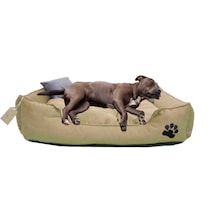 Büyük Irk Köpek Yatağı Ultrasoft Yıkanabilir Yüksek Kaliteli Kumaş Pati İşlemeli - 70 X 90 Cm - Bej