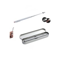 Metal Kutulu Kırmızı Lazerli, Led Işıklı Pointer Kalemi Rehber İşaretçi Uzayan Metal Tükenmez Kalem Gümüş