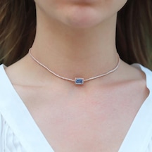 Aquamarin Taşlı Rose Gold Kaplama Choker Gümüş Kolye Gümüş