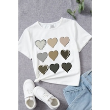 Uyguntarz Çocuk Kalp Baskılı Pamuklu Tshirt Beyaz