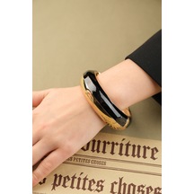 Çildan Womens Black Gold Özel Tasarım Kalın Kelepçe Bileklik Altın